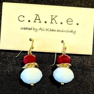 Cake by Ali Khan Red White Beaded Gold Tone Earrings